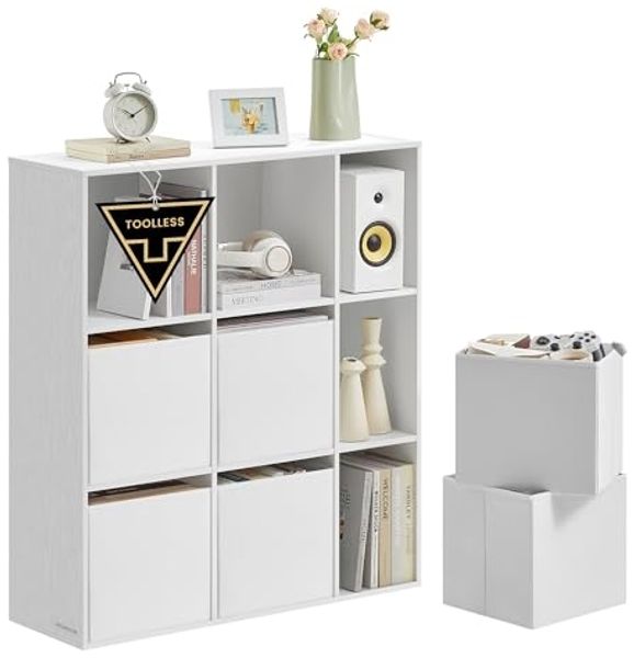 Bücherregal, superschnelle werkzeuglose Montage, Regal, 6 Stoffboxen