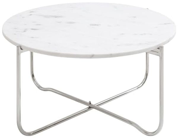 riess-ambiente Couchtisch NOBLE Ø65cm weiß / silber (Einzelartikel, 1-St), Wohnzimmer · rund · abnehmbare Marmor-Tischplatte · Metall · handmade
