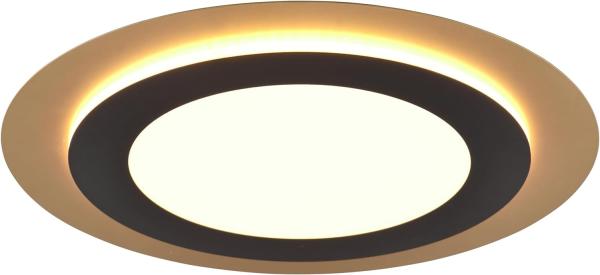 Flache LED Deckenleuchte MORGAN Schwarz Gold Fernbedienung dimmbar Ø 45cm