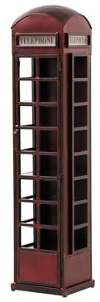 Rustikaler Metallschrank Telefonzelle Rot 40x173x40 cm Vintage-Look ideal für Flur Wohnzimmer oder Küche mit Einlegeböden und Stauraum