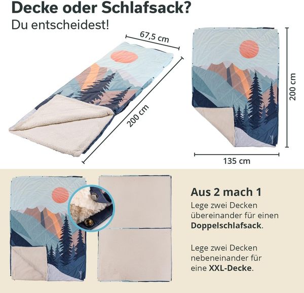 Skandika Deckenschlafsack Campingdecke Liva, 4-in-1, Outdoor Decke, 200x135cm, Überwurf, Kissen, mit Teddyfell oder Nylon Unterseite, Polyester, wasserdicht Bild 4