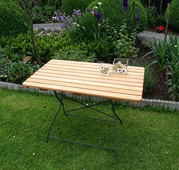 TPFGarden Klapptisch BAD BELZIG aus Robinienholz 70x110 cm, Stahlgestell in Grün pulverbeschichtet, wetterfest | Holz von höchster Qualität