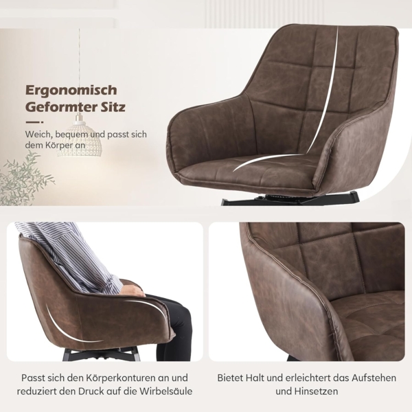 TUKAILAI Esszimmerstühle Drehbar, Drehstuhl esszimmer Kunstleder mit Armlehnen Rückenlehne Gepolsterter Sitz Metallbeine, Armlehnstuhl Küchenstühle Polsterstuhl Sessel für Küche (Braun) Bild 7