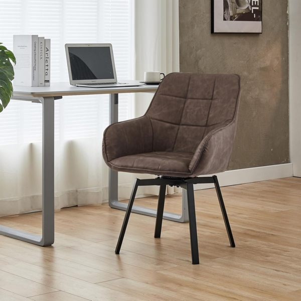 TUKAILAI Esszimmerstühle Drehbar, Drehstuhl esszimmer Kunstleder mit Armlehnen Rückenlehne Gepolsterter Sitz Metallbeine, Armlehnstuhl Küchenstühle Polsterstuhl Sessel für Küche (Braun) Bild 2