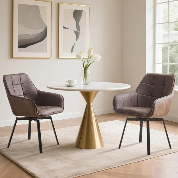 TUKAILAI Esszimmerstühle Drehbar, Drehstuhl esszimmer Kunstleder mit Armlehnen Rückenlehne Gepolsterter Sitz Metallbeine, Armlehnstuhl Küchenstühle Polsterstuhl Sessel für Küche (Braun) Bild 4