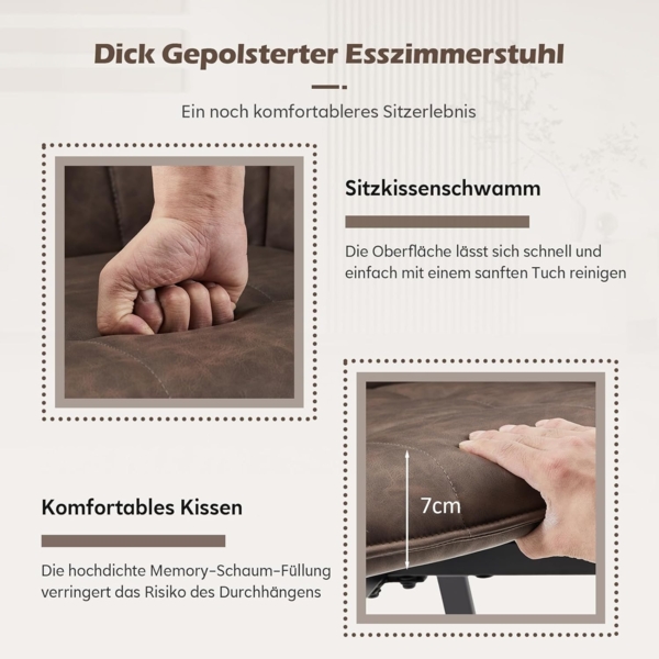 TUKAILAI Esszimmerstühle Drehbar, Drehstuhl esszimmer Kunstleder mit Armlehnen Rückenlehne Gepolsterter Sitz Metallbeine, Armlehnstuhl Küchenstühle Polsterstuhl Sessel für Küche (Braun) Bild 6