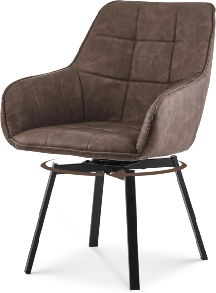 TUKAILAI Esszimmerstühle Drehbar, Drehstuhl esszimmer Kunstleder mit Armlehnen Rückenlehne Gepolsterter Sitz Metallbeine, Armlehnstuhl Küchenstühle Polsterstuhl Sessel für Küche (Braun) Bild 1