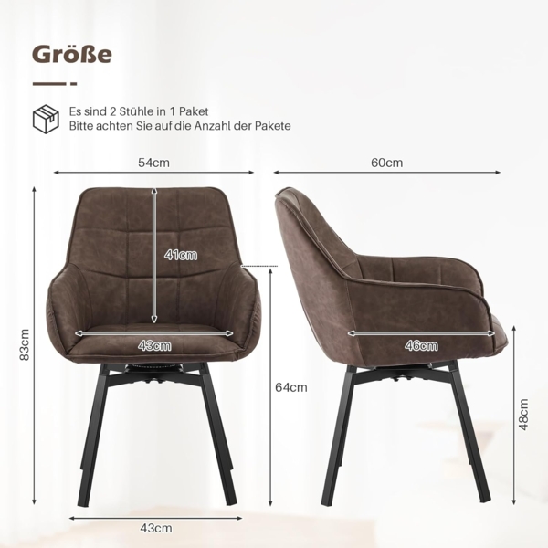 TUKAILAI Esszimmerstühle Drehbar, Drehstuhl esszimmer Kunstleder mit Armlehnen Rückenlehne Gepolsterter Sitz Metallbeine, Armlehnstuhl Küchenstühle Polsterstuhl Sessel für Küche (Braun) Bild 3