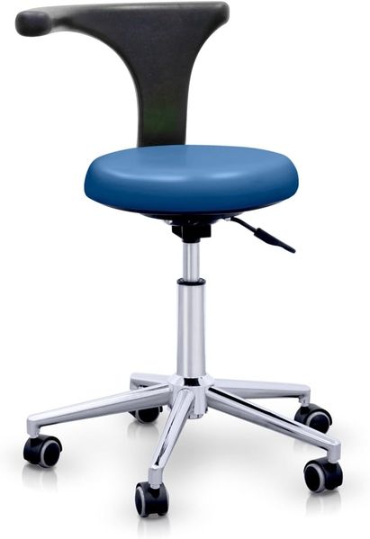 QUIRUMED Hocker mit professioneller ergonomischer Rückenlehne, Farbe Marineblau, Edelstahlstruktur, Kunstleder, Basis mit Rädern, höhenverstellbarer Sitz, bis 120 kg