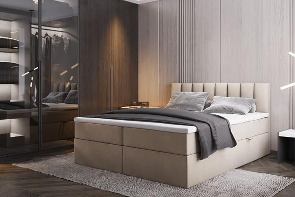 Palermo Boxspringbett mit Bettkästen H3 Matratze mit Topper (Beige, 200x200 cm)
