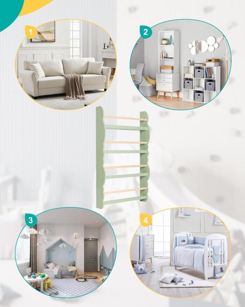 WOLTU Kinder Bücherregal Wandregal, Bücher-Organizer mit 4 Ablagen, Kinderregal für Buchaufbewahrung, aus Kiefernholz E1 MDF, für Kinderzimmer Spielzimmer, Grün Bild 5