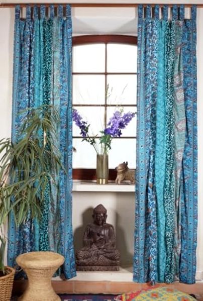 Guru-Shop Vorhang Boho Patchwork Vorhänge, 1 Paar Bohemia Gardine..