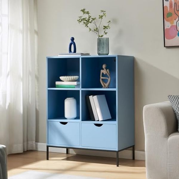 Bücherregal mit 2 Schubladen Colwyn 105x80x40 cm Blau [en. casa]