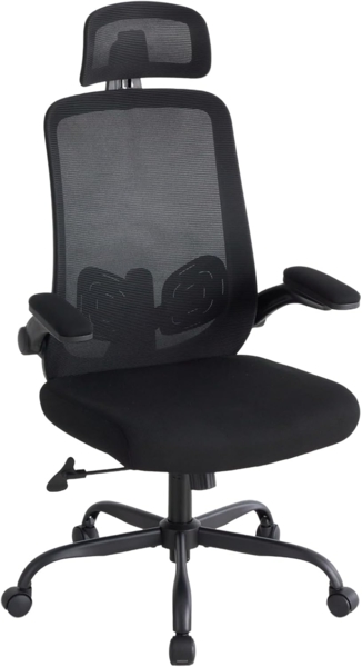 Sweetcrispy Ergonomischer Bürostuhl mit Kopfstütze & verstellbaren Armlehnen, 360° Drehfunktion, Höhenverstellbarer Gaming & Schreibtischstuhl für Homeoffice und Büro, Schwarz