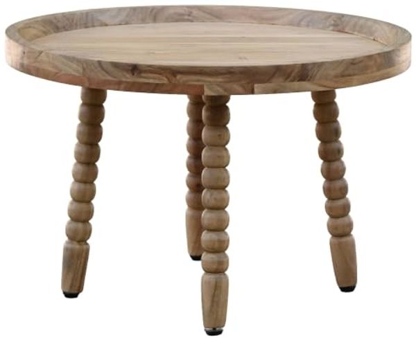 FINEBUY Couchtisch FB117841 Massivholz 60cm Sofatisch Beistelltisch Kaffeetisch Tisch (Traditioneller Wohnzimmertisch aus Akazienholz), Runder Kaffeetisch mit dekorativen Beinen