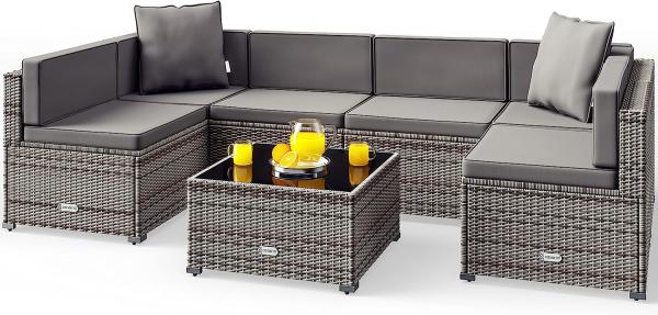 CASARIA Polyrattan Lounge Set XL Melbourne, 7 cm Auflagen Rückenkissen