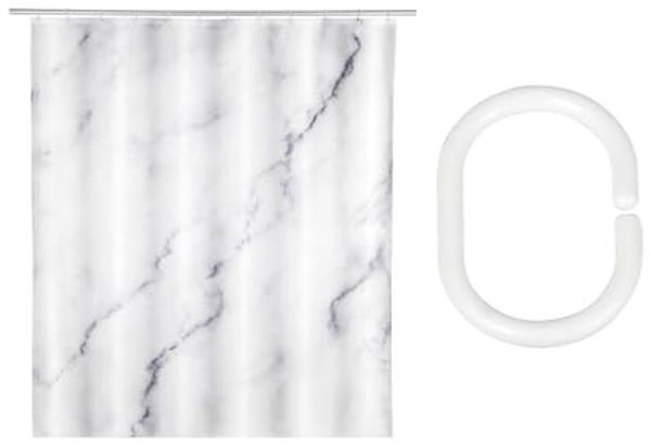 SCHÖNER WOHNEN-Kollektion Duschvorhang »Balatro« Breite 180 cm (Set, 17-tlg), aus recyceltem Polyester, Marmor-Optik, mit 16 Duschvorhangringen