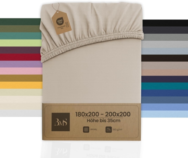 Bettwaesche-mit-Stil Jersey Spannbettlaken beige 180 – 200 x200cm Höhe bis 30cm