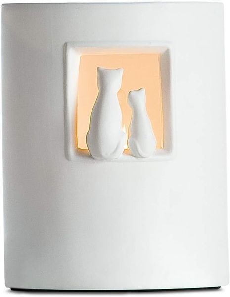 GILDE Lampe Tischlampe Dekolampe Katzenpaar - Tisch Lampe aus Porzellan in weiß H 22 cm