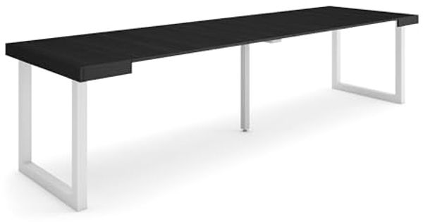 Skraut Home | Ausziehbarertisch | Multifunktionaler ausziehbarer | 300 | Für 14 Gäste | Massivholz Beine | Moderner Stil | Schwarz