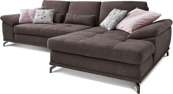 Cavadore Ecksofa Castiel mit Federkern / Großes Sofa in L-Form mit Sitztiefenverstellung und XL-Longchair / 312 x 89 x 173 / Webstoff, Dunkelbraun
