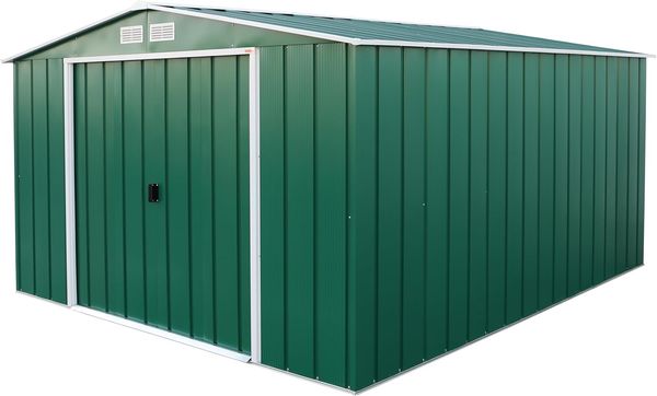 Duramax ECO 10x12 (11. 03 m²) Metallgerätehaus, feuerverzinktes Metall gerätehaus - Geräteschuppen, verstärkte Dachkonstruktion, wartungsfreier und wetterfester Metallschuppen, Grün