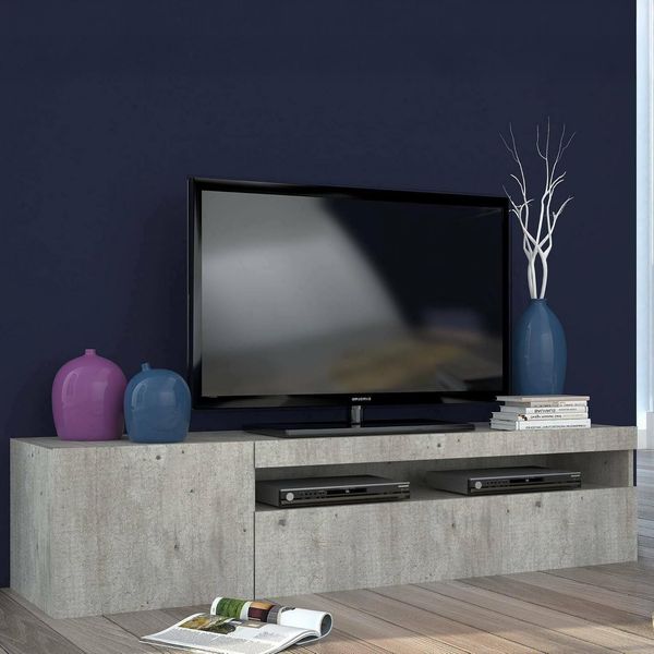 Dmora - TV-Schrank Roberto, niedriges Wohnzimmer-Sideboard mit 2 Türen, Fernsehständer-Basis, 100 % Made in Italy, 150 x 40 x 37 cm, Zement,