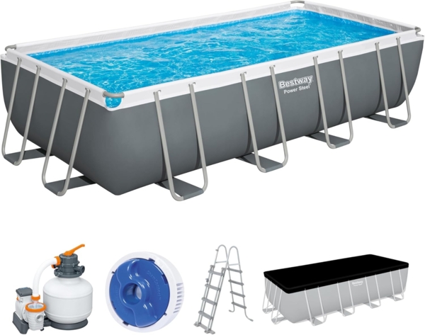 Power Steel™ Frame Pool Komplett-Set mit Sandfilteranlage 549 x 274 x 122 cm, grau, eckig