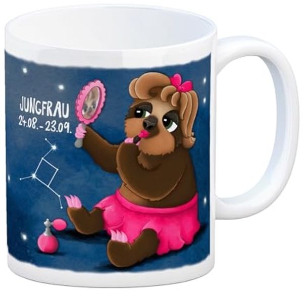 speecheese Tasse Kaffeebecher mit Faultier Sternzeichen Jungfrau Motiv Becher Tasse