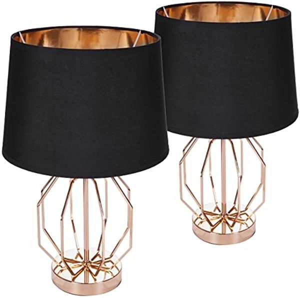 BRUBAKER Nachttischlampe Vintage Tischlampe Gold Gitter Muster, ohne Leuchtmittel, Moderne Tischleuchten mit Metallfuß, Höhe 45 cm, Deko Nachttischlampen