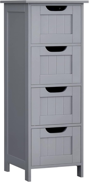 Vasagle Badezimmerschrank mit 4 Schubladen, MDF weiß, 30 x 30 x 82 cm