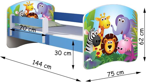 ACMA Kinderbett Jugendbett mit Einer Schublade und Matratze Blau mit Rausfallschutz Lattenrost II 140x70 160x80 180x80 (10 Teddybär, 140x70) Bild 3