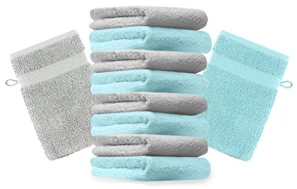 Betz Waschhandschuh 10 Stück Waschhandschuhe Premium 100% Baumwolle Waschlappen Set 16x21 cm Farbe Silbergrau und türkis (10-tlg)