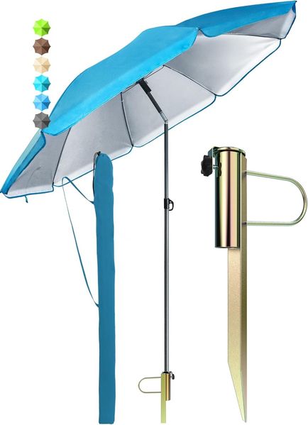 4smile Sonnenschirm Strand SunnyJoy, Blau – 3er Set inkl. Strandschirm windfest stabil, Rasendorn Sonnenschirmhalter, Schirmhülle – Sonnenschirm mit Rasendorn, Schirmspieß für Garten