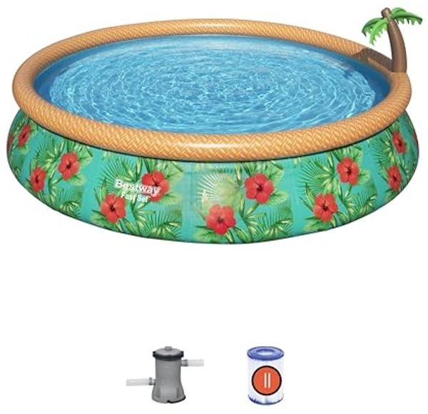 457x84 Design Pool Rund Paradise Palms mit Filterpumpe und Sprinkler Palme
