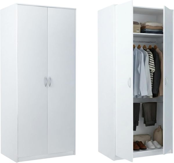 Home Collective Garderobenschrank Kleiderschrank mit 2 Türen, 1 Kleiderstange, 1 Einlegeboden 85 cm breit Schrank matte Oberfläche, aus laminierter Platte Weiß