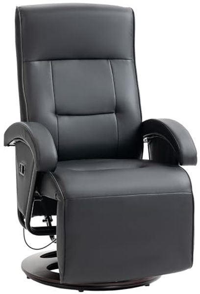 HOMCOM Relaxsessel Fernsehsessel mit Liegefunktion, Drehfunktion (Liegesessel, 1-St, TV-Sessel), für Wohnzimmer, Schlafzimmer, 86 x 66 x 107 cm, Schwarz