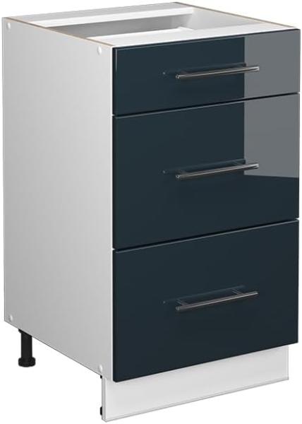 Vicco Küchenunterschrank Fame-Line, Dunkelblau Hochglanz/Weiß, 50 cm, AP Anthrazit