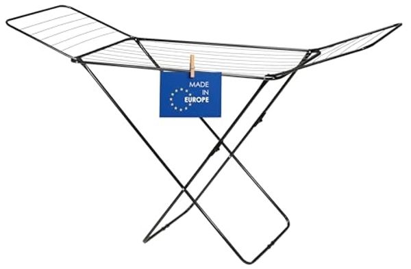Spetebo Wäscheständer Trockengestell schwarz klappbar 18 m - 180 x 55 cm, mit 2 ausklappbaren Seitenteilen