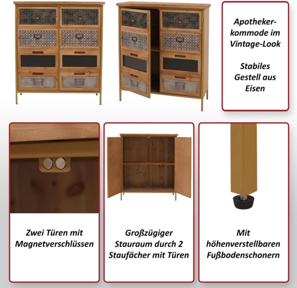 Apothekerkommode HWC-O79, Schrank Highboard Staufächer, Vintage Shabby-Look 94x80x35cm, blau Bild 3