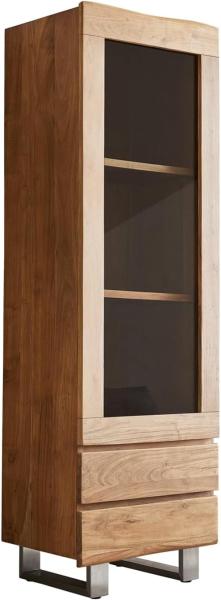 Vitrine Live-Edge 60x190 cm Akazie Natur Baumkante 1 Tür 2 Schubladen Massiv