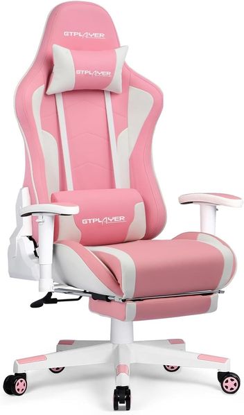 GTPLAYER Gaming Stuhl Gamer Stuhl mit Fußstütze Bluetooth Lautsprecher Ergonomischer Bürostuhl Computerstuhl Schreibtischstuhl PC Stuhl mit verstellbare Rückenlehne 150 kg Belastbarkeit pink