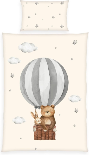 Herding Renforce Kinder Bettwäsche Ballonfahrt beige Sterne Tiere 100x135 cm