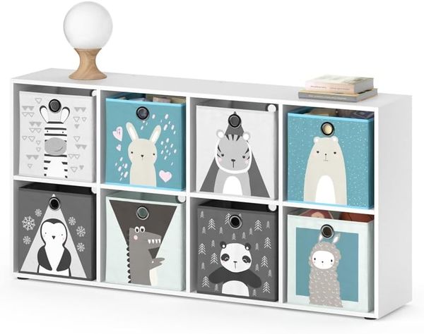 Kinderregal Scutum Weiß 143 x 72 cm mit 8 Faltboxen Vicco Bild 7