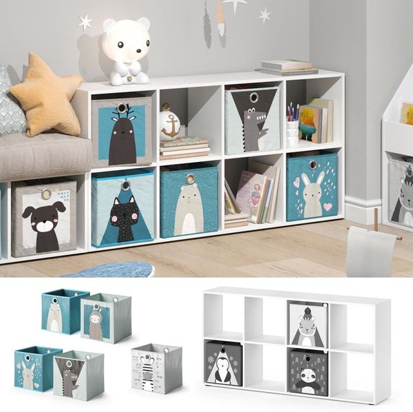 Kinderregal Scutum Weiß 143 x 72 cm mit 8 Faltboxen Vicco Bild 4