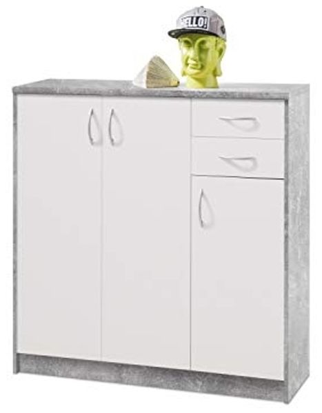 Stella Trading Kommode weiß matt, Korpus in Beton Dekor, BxHxT 109 x 112 x 35 cm