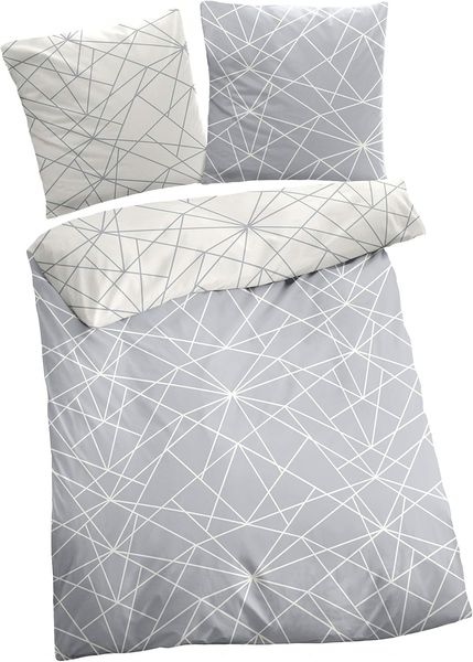 Dormisette Biber Bettwäsche 2tlg grau Silber 65101-08 | Bettwäsche-Set aus 100% Baumwolle | 2 teilige Wende-Bettwäsche 135x200 cm & Kissen 80x80 cm | Geometrisches Muster Bild 6