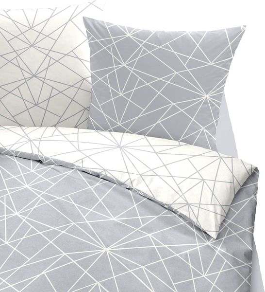 Dormisette Biber Bettwäsche 2tlg grau Silber 65101-08 | Bettwäsche-Set aus 100% Baumwolle | 2 teilige Wende-Bettwäsche 135x200 cm & Kissen 80x80 cm | Geometrisches Muster Bild 7