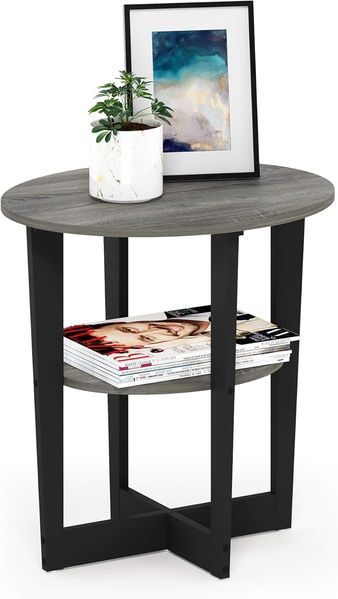 Furinno Jaya Oval Beistelltisch, Holz, French Oak Grey/Black, 1-Pack
