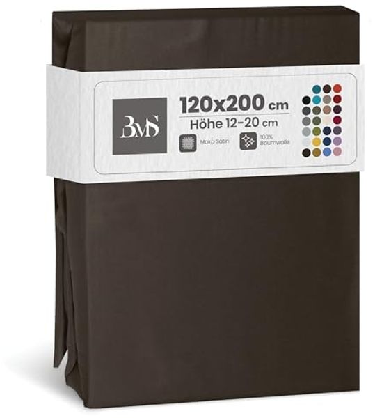 Bettwaesche-mit-Stil Mako-Satin Spannbettlaken Espresso Braun 120x200cm